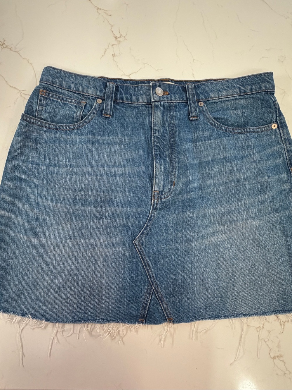 Madewell Blue Denim Frayed-Hem Mini Skirt